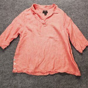 TAHARI‎ 100% Linen Coral 3/4 Sleeve Blouse Tunic Lagenlook Plus Size 2X